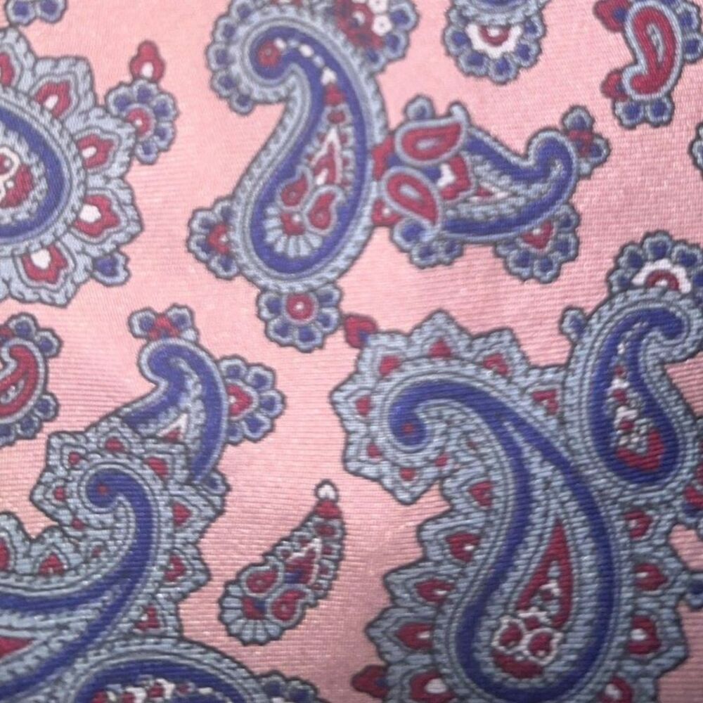 Mario Valentino Pochette Silk Tie Vintage Pink Blue Medallion Textured